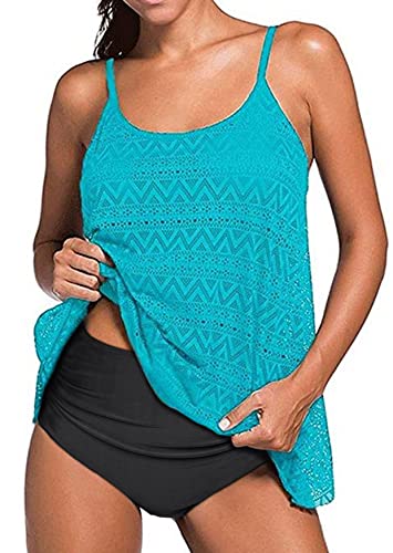 Octopus Figurumspielende Bademode im Oversize Look Tankini Set mit High Waist Slip f5684 Farbe: Tankini Türkis, High Waist Slip schwarz T18(tue)-S9(sw), Gr. 38 von Octopus