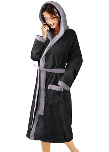 Octopus Frottee Damen Bademantel - Kapuze, Gürtel und Taschen für ultimativen Komfort - 100% Baumwolle - Ökotex Standard 100 f5729 Farbe: Bademantel Schwarz/Anthrazit (1496), Gr. L von Octopus
