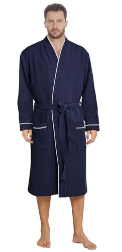 Octopus Herren Bademantel aus Waffelpique mit 2 Taschen - Gürtel - Kapuze - Ökotex Standard 100 aus 100% Baumwolle f5718 Farbe: Bademantel Blau/Weiss (1505), Gr. M von Octopus