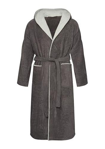Octopus Herren Velour Bademantel aus 100% Baumwolle (380g/m²) mit Öko-Tex Zertifizierung - Kapuze - 2 Taschen - Gürtel f5719 Farbe: Bademantel Anthrazit/Hellgrau (1491), Gr. 4XL von Octopus