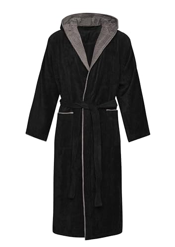 Octopus Herren Velour Bademantel aus 100% Baumwolle (380g/m²) mit Öko-Tex Zertifizierung - Kapuze - 2 Taschen - Gürtel f5719 Farbe: Bademantel Schwarz/Anthrazit (1492), Gr. 4XL von Octopus