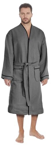 Octopus Herren Waffelpique Bademantel 2 Taschen - Gürtel - Kapuze - Ökotex Standard 100 aus 100% Baumwolle f5717 Farbe: Bademantel Grau/Schwarz (1509), Gr. 3XL von Octopus