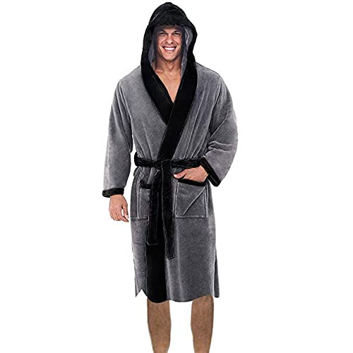Octopus Kuscheliger Herren Bademantel mit Kapuze Morgenmantel Saunamantel extra weich f5581 Farbe: Bademantel Grau Schwarz (1465), Gr. 7XL von Octopus