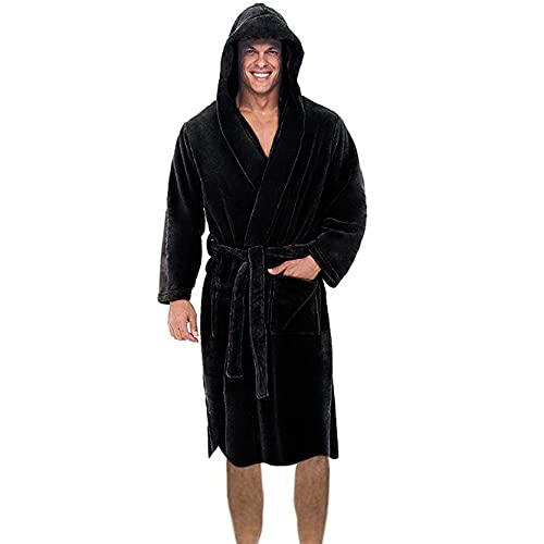 Octopus Kuscheliger Herren Bademantel mit Kapuze Morgenmantel Saunamantel extra weich f5581 Farbe: Bademantel Schwarz (1484), Gr. 5XL von Octopus