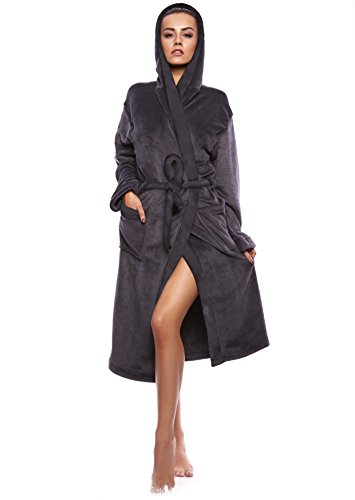 Octopus Mikrofleece Bademantel mit Kapuze für Damen Saunamantel f5640 Farbe: Bademantel Grau (1466), Gr. 5XL von Octopus