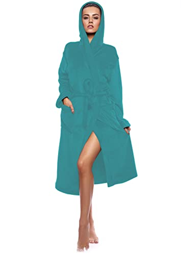 Octopus Mikrofleece Bademantel mit Kapuze für Damen Saunamantel f5640 Farbe: Bademantel Türkis (1490), Gr. L von Octopus