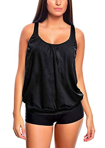 Octopus Oversize Damen Tankini Set Bauchweg mit Slip, Hotpants oder High Waist f5465 Farbe: Tankini Schwarz, Hotpants Schwarz G(1484)+HP1(sw) Gr. 34 von Octopus