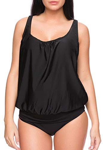 Octopus Oversize Damen Tankini Set Bauchweg mit Slip, Hotpants oder High Waist f5465 Farbe: Tankini Schwarz, Slip Schwarz G(1484)+S4(sw) Gr. 50 von Octopus