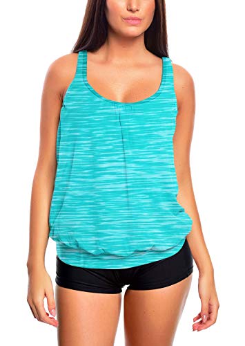 Octopus Oversize Damen Tankini Set Bauchweg mit Slip, Hotpants oder High Waist f5465 Farbe: Tankini Türkis meliert, Hotpants Schwarz G(1383)+HP1(sw) Gr. 64 von Octopus