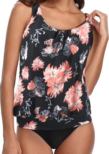 Octopus Oversize Tankini Set - Plus Size Bademode für den perfekten Sommerlook f5752 Farbe: Tankini Schwarz Apricot, High Waist Slip G(1448)+S9(sw), Gr. 48 von Octopus
