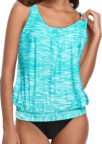 Octopus Oversize Tankini Set - Plus Size Bademode für den perfekten Sommerlook f5752 Farbe: Tankini Türkis meliert, High Waist Slip G(1383)+S9(sw), Gr. 50 von Octopus