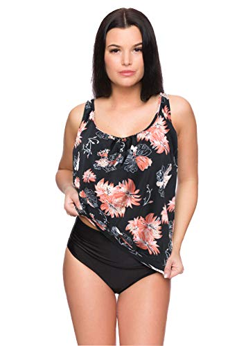 Octopus Oversize Tankini Set mit High Waist Slip 2tlg. Badeanzug f5493 Farbe: Tankini Schwarz/Apricot, High Waist Slip G(1448)+S9(sw), Gr. 38 von Octopus