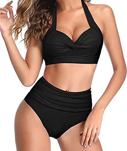 Octopus Trendiger Damen Bügel Bikini 2tlg. Bademode Set High Waist Slip f5530 Farbe: Bikini Oberteil Schwarz, Slip Schwarz B26(sw)-S11(sw), Gr. 4XL von Octopus