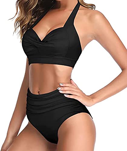 Octopus Trendiger Damen Bügel Bikini 2tlg. Bademode Set High Waist Slip f5674 Farbe: Bikini Oberteil Schwarz, Slip Schwarz B26(sw)-S11(sw), Gr. 34 von Octopus