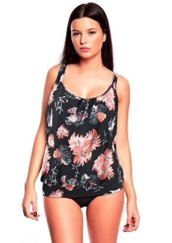 Octopus Unsere Top Tankini Kollektion in verschiedenen Modellen/Farben. Körperschmeichelnd, kaschierend für die perfekte Strandfigur -f6048 Farbe: Schwarz geblümt G(1448)-S4(sw), Gr. 40 von Octopus