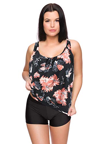 Raffinierte Bademode im Oversize Look Tankini Styles f5515 Farbe: Tankini Schwarz/Apricot, Hotpants G(1448)+HP1(sw), Gr. 40 von Octopus