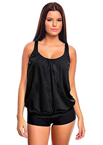 Raffinierte Bademode im Oversize Look Tankini Styles f5515 Farbe: Tankini Schwarz, Hotpants G(1484)+HP1(sw), Gr. 44 von Octopus