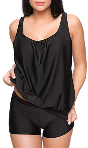 Raffinierte Bademode im Oversize Look Tankini Styles f5549 Farbe: Tankini Schwarz, Hotpants G(1484)-HP1(sw), Gr. 50 von Octopus