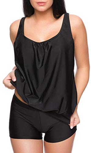 Raffinierte Bademode im Oversize Look Tankini Styles f5549 Farbe: Tankini Schwarz, Hotpants G(1484)-HP1(sw), Gr. 56 von Octopus