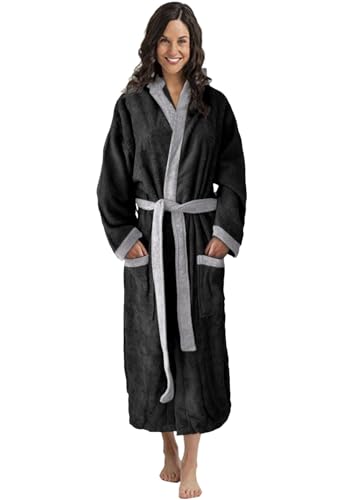 Style und Komfort vereint: Damen Baumwoll Bademantel in angesagten Farben aus Velours, Frottee oder Waffelpique f5745 Farbe: Bademantel Schwarz/Grau (1496), Gr. 3XL von Octopus