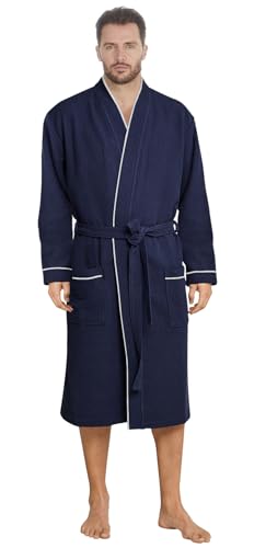 Style und Komfort vereint: Herren Baumwoll Bademantel in angesagten Farben aus Velours, Frottee oder Waffelpique f5712 Farbe: Bademantel Blau/Weiss (1505), Gr. 4XL von Octopus