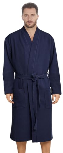 Style und Komfort vereint: Herren Baumwoll Bademantel in angesagten Farben aus Velours, Frottee oder Waffelpique f5712 Farbe: Bademantel Blau (1493), Gr. 3XL von Octopus