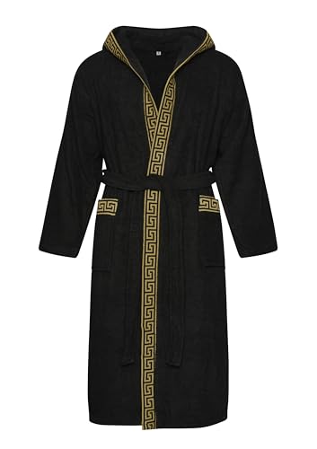 Style und Komfort vereint: Herren Baumwoll Bademantel in angesagten Farben aus Velours, Frottee oder Waffelpique f5712 Farbe: Bademantel Schwarz/Gold (1504), Gr. 5XL von Octopus