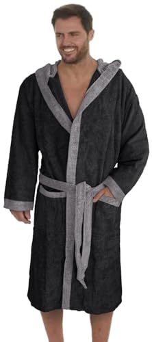 Style und Komfort vereint: Herren Baumwoll Bademantel in angesagten Farben aus Velours, Frottee oder Waffelpique f5712 Farbe: Bademantel Schwarz/Grau (1496), Gr. L von Octopus