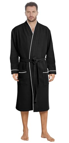Style und Komfort vereint: Herren Baumwoll Bademantel in angesagten Farben aus Velours, Frottee oder Waffelpique f5712 Farbe: Bademantel Schwarz/Weiss (1511), Gr. 4XL von Octopus