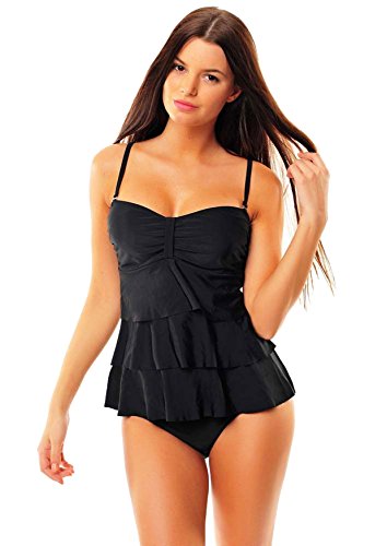 Octopus Unsere Top Tankini Kollektion in verschiedenen Modellen/Farben. Körperschmeichelnd, kaschierend für die perfekte Strandfigur f6048 Farbe: Schwarz/Slip schwarz L(1484)+S4(sw), Gr. 50 von Octopus