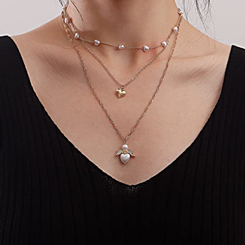 Octwine Dainty Punk Layered Choker Halsketten Biene Perlen Anhänger Choker Halsketten Minimalistische Halskette Kette Schmuck für Frauen und Mädchen (Design 5) von Octwine