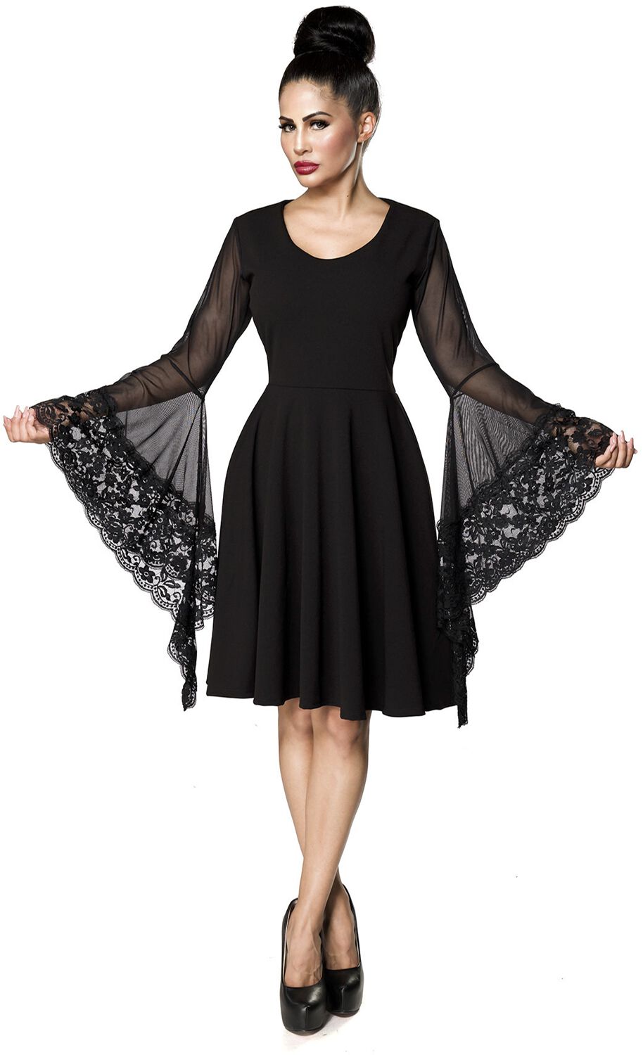 Ocultica Gothic-Kleid mit Trompetenärmel Mittellanges Kleid schwarz in 4XL von Ocultica