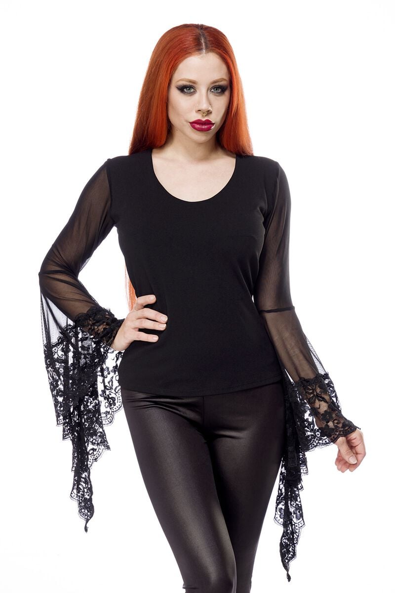 Ocultica - Mittelalter Langarmshirt - Lace Top - XS bis XXL - für Damen - Größe L - schwarz von Ocultica