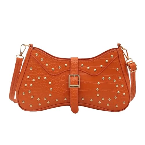 Frauen Rivet Averarm Bag PU Leder Umhängetasche Metall -Bolzenhandtasche (Orange) von Ocuuer