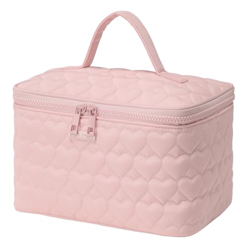 Love Gesteppte Reisekosmetiktasche Große Make -up -Organisator -Tasche for Frauen (Pink) von Ocuuer