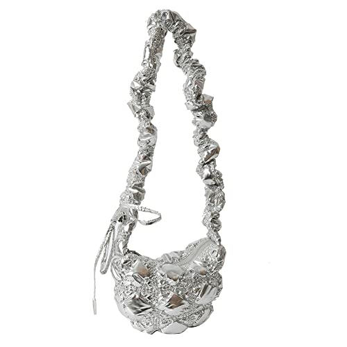 Ocuuer Draw String Cloud Falten Shopping Handtaschen Frauen Unterarmtasche Modelle Color Crossbody -Geldbörse (Silber) von Ocuuer