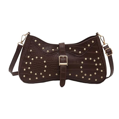 Ocuuer Frauen Rivet Averarm Bag Pu Leder Umhängetasche Metall -Bolzenhandtasche (Kaffee) (Kaffee) von Ocuuer