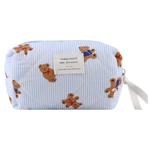 Ocuuer Gesteppte Reise -Make -up -Beutel -Bären -Toilettenbeutel süßes Baumwoll -Make -up -Organisator for Frauen täglich Gebrauch & Reisen (Blau S) von Ocuuer