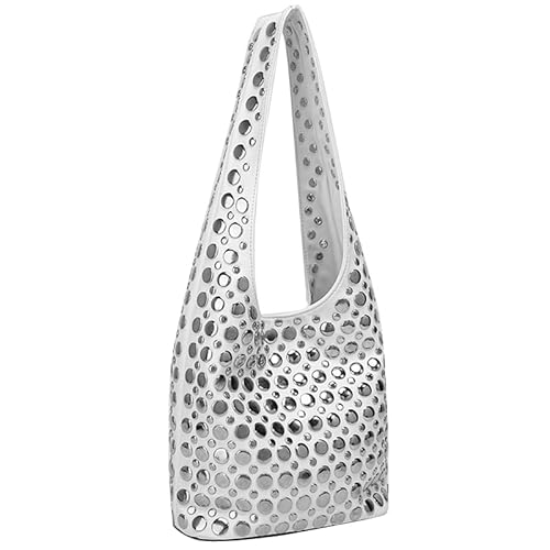 Ocuuer PU Leder Umhängetasche Nietschaufel Handtasche Metall -Bolzen Unterarmtasche (weiß) von Ocuuer