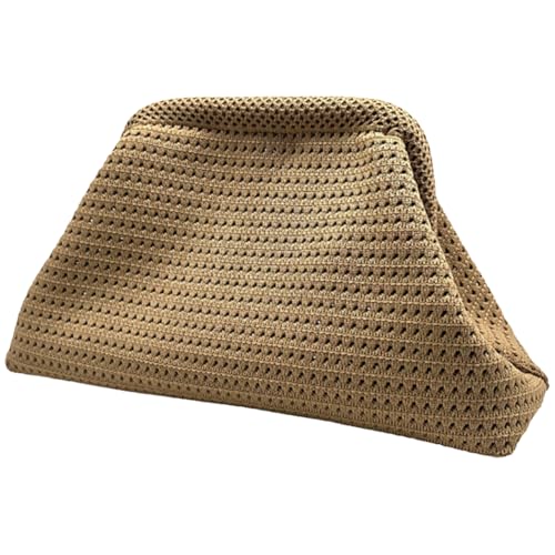 Ocuuer Sommer-Strand-Clutch-Geldbörse for Damen, gestreift, Stricktasche, gerüschte Knödeltasche for Party, Abschlussball (Khaki) von Ocuuer