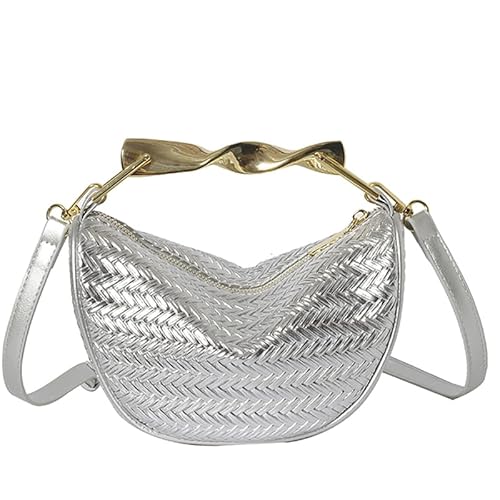 Ocuuer Stroh Umhängetasche Mode gewebte Handtasche mit Metallgriff for Frauen (Silber) von Ocuuer
