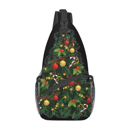 Bunter Hundepfotenabdruck-Crossbody-Bauchtasche, Sling-Rucksack für Damen, Reisen, Wandern, Brusttasche, Tagesrucksack, Weihnachtsbaum, Einheitsgröße von OdDdot