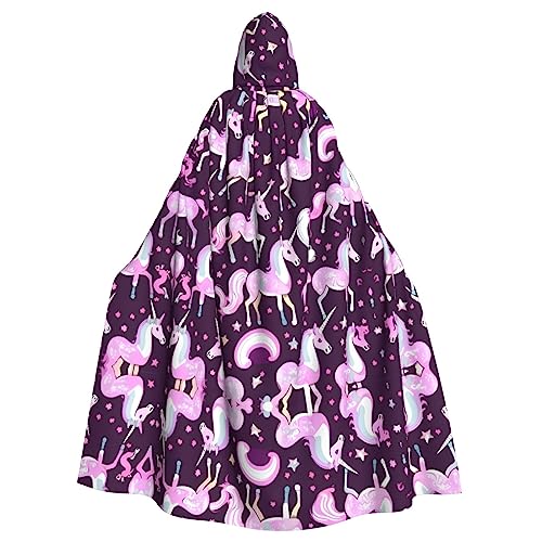 Einhörner rosa Druck Herren und Damen Kapuzenumhang langer Umhang für Weihnachten Halloween Cosplay Kostüme 150 cm, Schwarz, Einheitsgröße von OdDdot