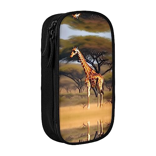 Federmäppchen mit Reißverschluss Große Kapazität Beutel Organizer für Büro Reise Halter Box Afrika Giraffe Majestätischer Baum gedruckt von OdDdot