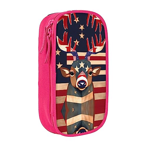 Federmäppchen mit Reißverschluss Große Kapazität Beutel Organizer für Büro Reise Halter Box Amerikanische Flagge Hirsch gedruckt von OdDdot