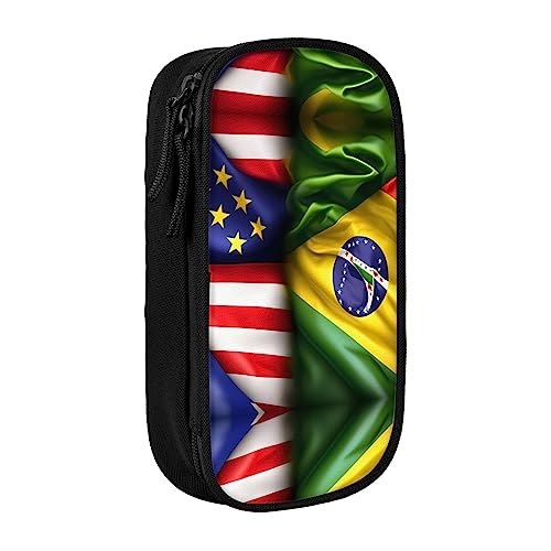 Federmäppchen mit Reißverschluss Große Kapazität Beutel Organizer für Büro Reise Halter Box Amerikanische und brasilianische Flaggen gedruckt von OdDdot