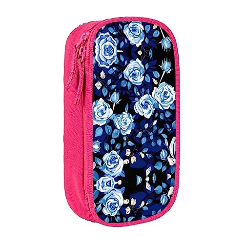 Federmäppchen mit Reißverschluss Große Kapazität Beutel Organizer für Büro Reise Halter Box Blau Blumenmuster Rosen gedruckt von OdDdot