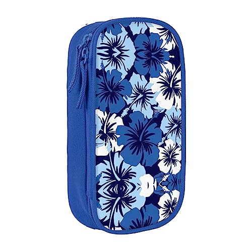 Federmäppchen mit Reißverschluss Große Kapazität Beutel Organizer für Büro Reise Halter Box Blau Hibiskus gedruckt von OdDdot