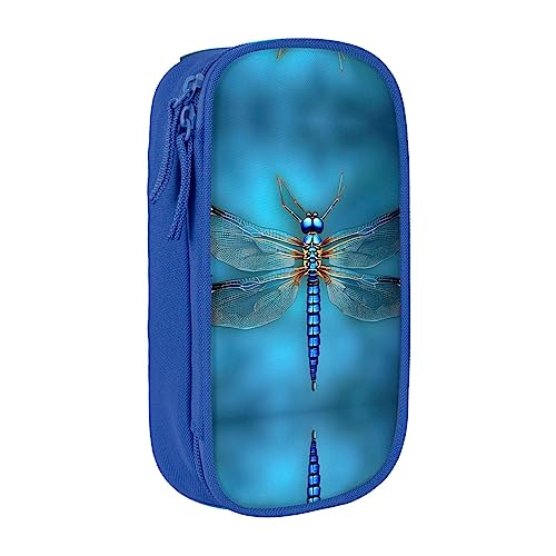 Federmäppchen mit Reißverschluss Große Kapazität Beutel Organizer für Büro Reise Halter Box Blau Odonata Muster gedruckt von OdDdot