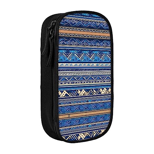 Federmäppchen mit Reißverschluss Große Kapazität Beutel Organizer für Büro Reise Halter Box Blau Polynesische Maori Tribal Print gedruckt von OdDdot